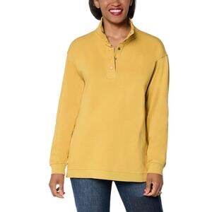 LOGO by Lori Goldstein Women's Long Slv French Terry Henley Top Golden - Regular